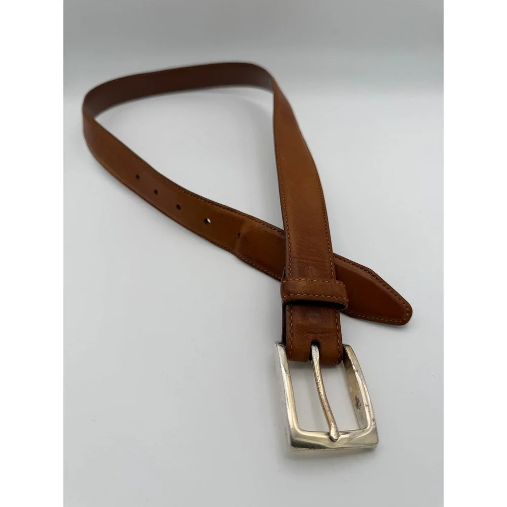 Allen Edmonds Mens Brown Leather Belt Silver Buckle Made in USA 32 96630